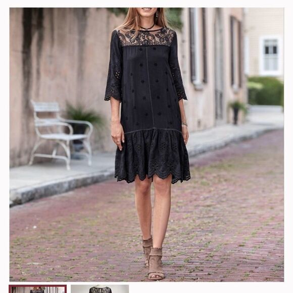 Sundance Dresses & Skirts - Sundance Nadine Eyelet Dress Black Lace Yoke Drop size Small